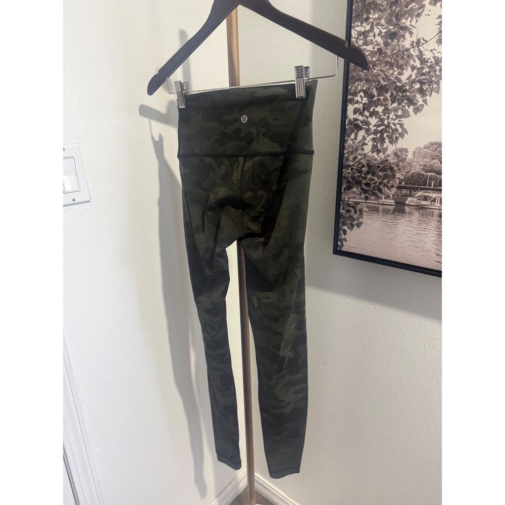 Lululemon High Rise Camouflage Leggings Green Dark Olive Camo Tights